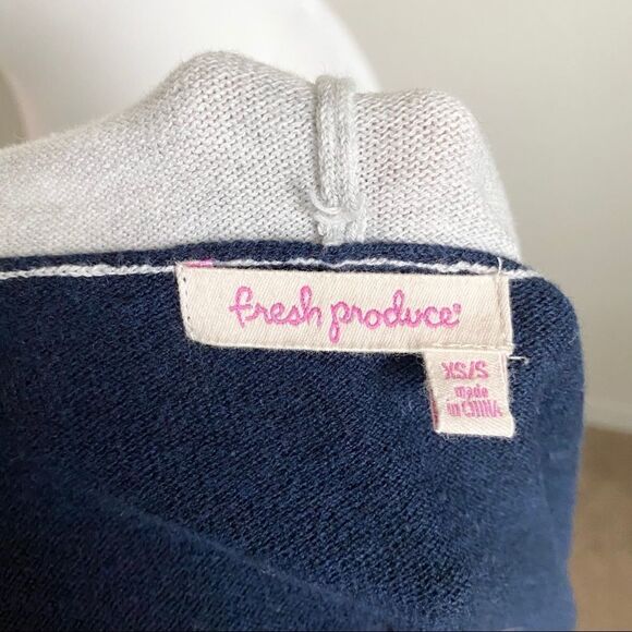 FRESH Produce Open Front Dolman Ribbed Sleeve Colorblock Navy Gray Cardigan xs/s - Picture 6 of 6